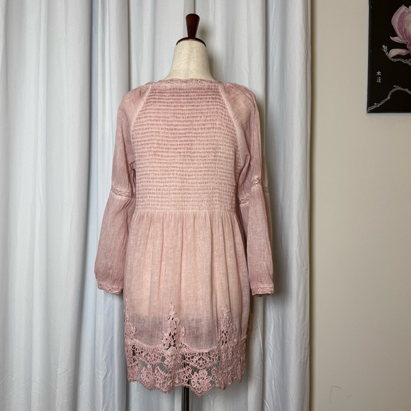 Soft Surroundings Smocked Lace Hem Peasant Blouse Pink Cotton Top Small - Picture 3 of 12